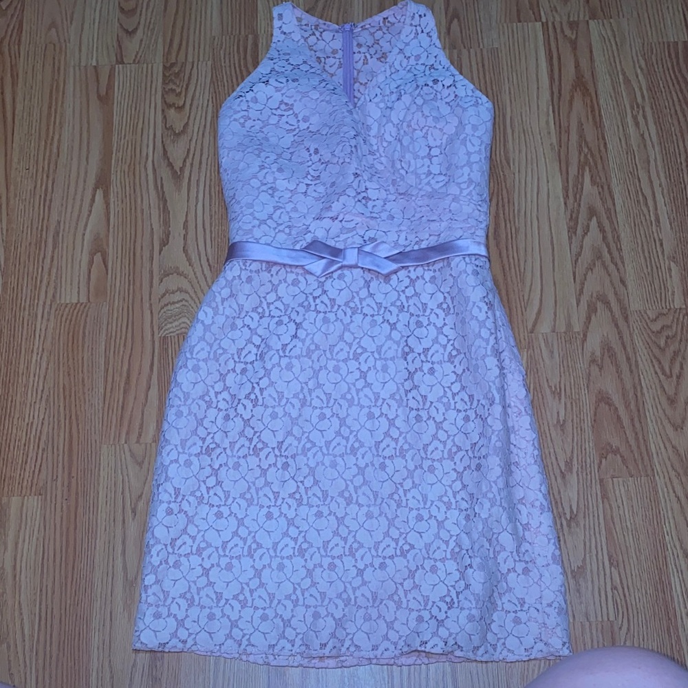 Jasmine Pale Pink Lace Midi Dress with Waist Bow Size 10 00042